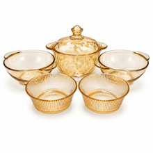 Amber Glass Serving Bowl & Covered Soup Set - 5 Piece Set