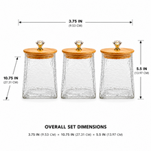 Hammered Glass Storage Jar Set with Bamboo Lids & Crystal Knobs - Amber