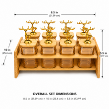 8 Jar Bamboo Spice Rack & Organizer- Amber Containers & Gold Deer Handles
