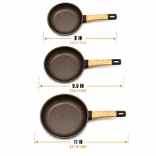 Granite Nonstick Frying Pan Set with Wood Grain Handles- Brown