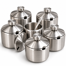 6-Piece Stainless Steel Condiment Jar Set with Lids & Spoons