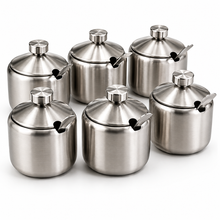 6-Piece Stainless Steel Condiment Jar Set with Lids & Spoons