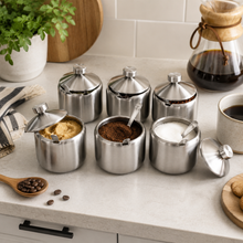 6-Piece Stainless Steel Condiment Jar Set with Lids & Spoons