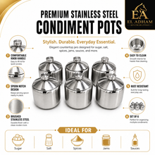 6-Piece Stainless Steel Condiment Jar Set with Lids & Spoons
