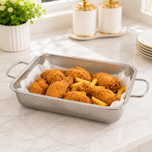 30CM Mesh Perforated Steaming & Draining Tray with Handles – Rectangular Metal Basket