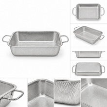 30CM Mesh Perforated Steaming & Draining Tray with Handles – Rectangular Metal Basket