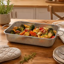 35CM Mesh Perforated Steaming & Draining Tray with Handles – Rectangular Metal Basket