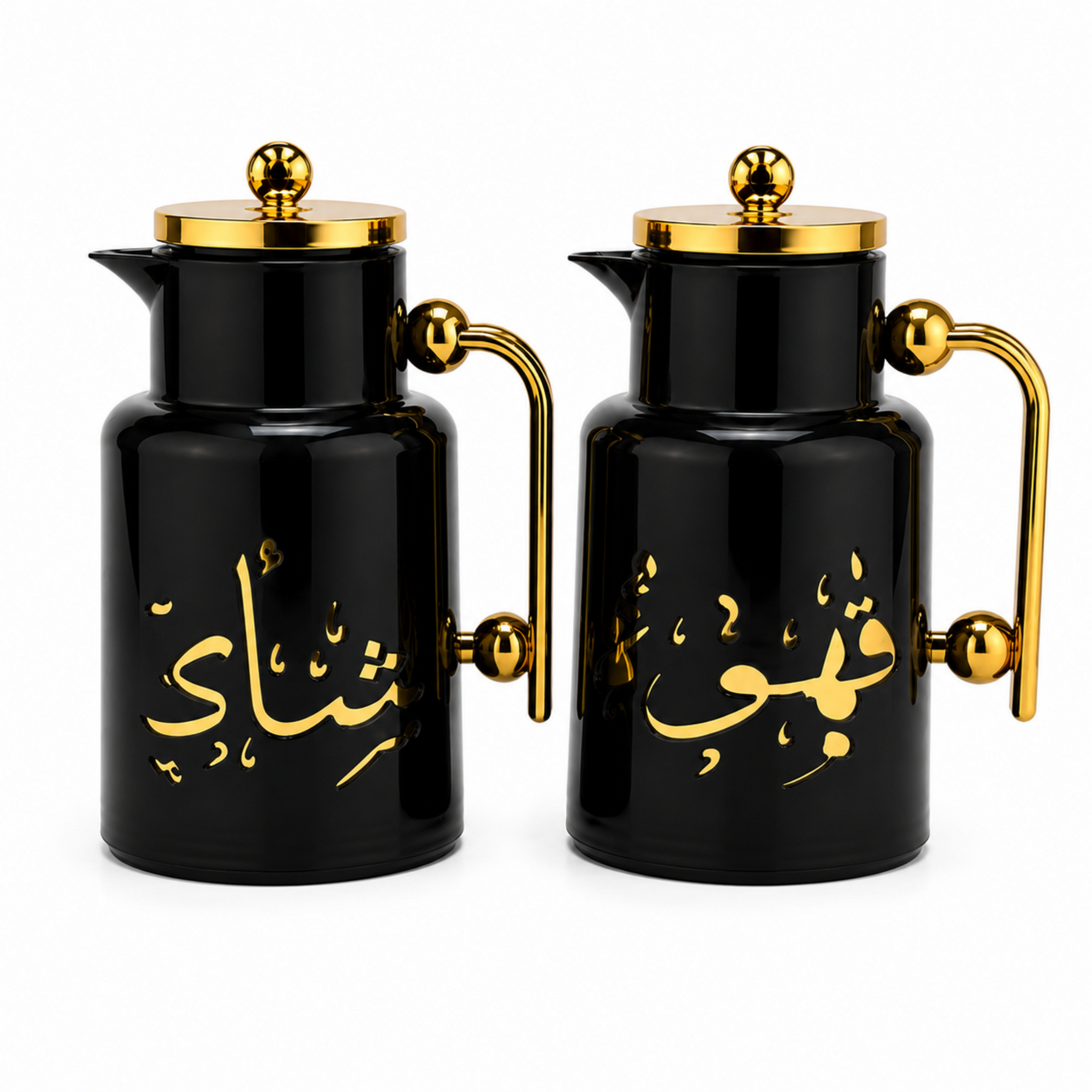 Arabic Qahwah & Shahee Vacuum Flask Set, Black and Gold, 2-Piece Beverage Server Set, 1.0L
