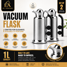 Modern Silver Vacuum Flask Set with Abstract Handle, Silver and Brown, 2-Piece Beverage Server Set