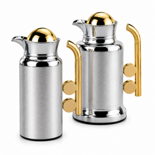 Modern Silver Vacuum Flask Set with Abstract Handle - Silver + Gold