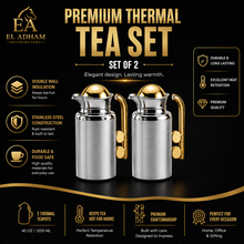 Modern Silver Vacuum Flask Set with Abstract Handle - Silver + Gold
