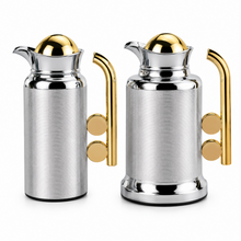 Modern Silver & Gold Vacuum Flask Set with Abstract Handle – 2-Piece Beverage Server Set