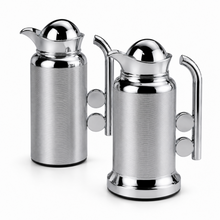 Modern Silver Vacuum Flask Set with Abstract Handle - Silver + Silver