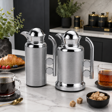 Modern Silver Vacuum Flask Set with Abstract Handle - Silver + Silver