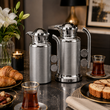 Modern Silver Vacuum Flask Set with Abstract Handle - Silver + Silver