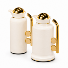Modern Silver Vacuum Flask Set with Abstract Handle - White + Gold