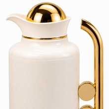 Modern Silver Vacuum Flask Set with Abstract Handle - White + Gold
