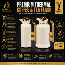 Modern Silver Vacuum Flask Set with Abstract Handle - White + Gold