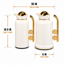 Modern Silver Vacuum Flask Set with Abstract Handle - White + Gold