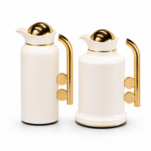 Modern White & Gold Vacuum Flask Set with Abstract Handle – 2-Piece Beverage Server Set