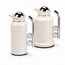 Modern Silver Vacuum Flask Set with Abstract Handle - White + Silver