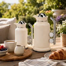 Modern Silver Vacuum Flask Set with Abstract Handle - White + Silver