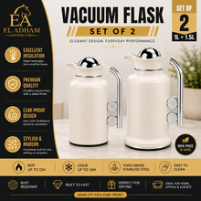 Modern Silver Vacuum Flask Set with Abstract Handle - White + Silver