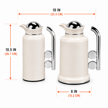 Modern Silver Vacuum Flask Set with Abstract Handle - White + Silver