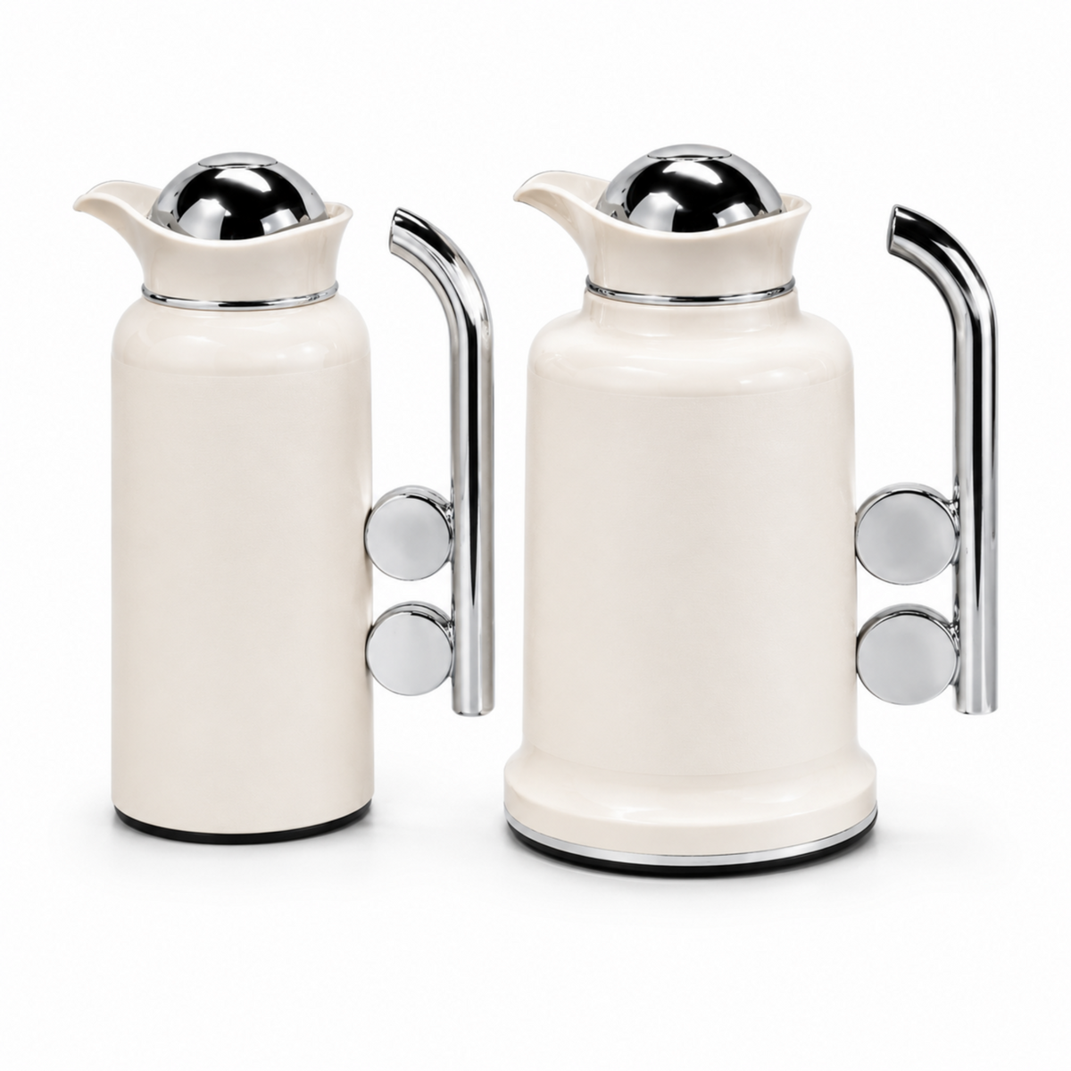 Modern White & Silver Vacuum Flask Set with Abstract Handle – 2-Piece Beverage Server Set