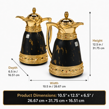 Luxury Black and Gold Arabic Dallah Thermal Flask Set, Marble-Effect Finish, 0.7L and 1.0L Coffee Servers