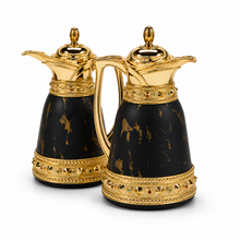 Luxury Black and Gold Arabic Dallah Thermal Flask Set, Marble-Effect Finish, 0.7L and 1.0L Coffee Servers