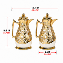Gold and Ivory Arabic Dallah Thermal Flask Set, Two 1-Liter Insulated Coffee and Tea Servers