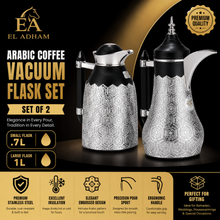 Black and Silver Geometric Arabic Dallah Thermal Flask Set, 0.7L and 1.0L Coffee and Tea Servers