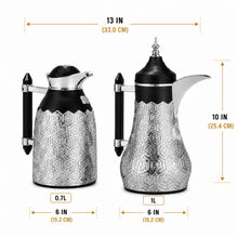 Black and Silver Geometric Arabic Dallah Thermal Flask Set, 0.7L and 1.0L Coffee and Tea Servers