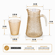 Amber Hammered Glass Pitcher and 4-Piece Tumbler Set with Lid, Textured Drinkware Serving Set