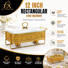 Elegant Gold Rectangular Serving Dish with Glass Lid and Floral Metal Stand, 12-Inch