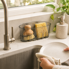 Transparent Gray Suction Kitchen Sink Caddy and Sponge Holder with Drain Holes