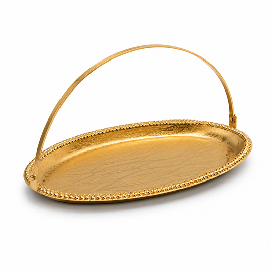 Decorative Gold Oval Tray with Handle