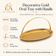 Decorative Gold Oval Tray with Arched Handle, 10.75-Inch Serving and Display Tray