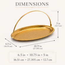 Decorative Gold Oval Tray with Arched Handle, 10.75-Inch Serving and Display Tray