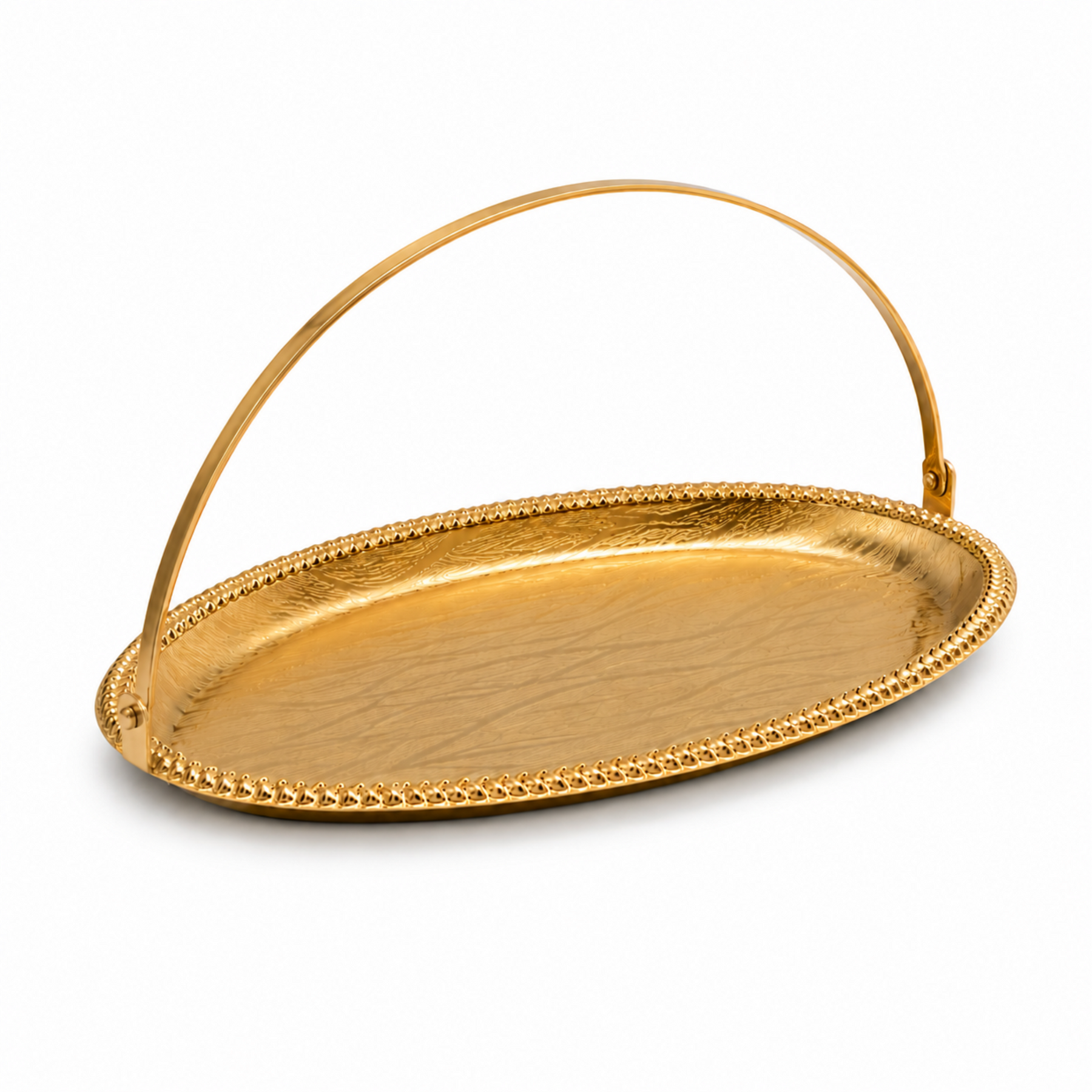 Decorative Gold Oval Tray with Arched Handle, 10.75-Inch Serving and Display Tray