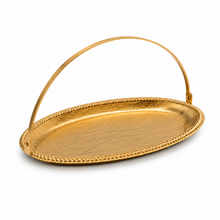 Decorative Gold Oval Tray with Arched Handle, 10.75-Inch Serving and Display Tray