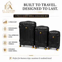 3-Piece Expandable Hard Shell Luggage Set with Spinner Wheels and TSA Lock, Black