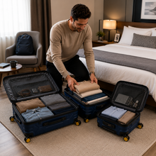 3-Piece Expandable Hard Shell Luggage Set with Spinner Wheels and TSA Lock, Navy Blue