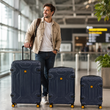 3-Piece Expandable Hard Shell Luggage Set with Spinner Wheels and TSA Lock, Navy Blue