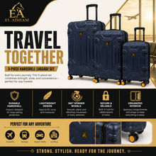 3-Piece Expandable Hard Shell Luggage Set with Spinner Wheels and TSA Lock, Navy Blue