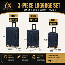 3-Piece Expandable Hard Shell Luggage Set with Spinner Wheels and TSA Lock, Navy Blue