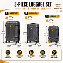 3-Piece Expandable Hard Shell Luggage Set with Spinner Wheels and TSA Lock, Gray