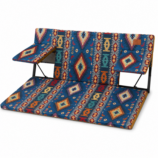 2-Person Foldable Arabian Majlis Floor Seat with Dual Side Armrests, Blue, Includes Carry Case