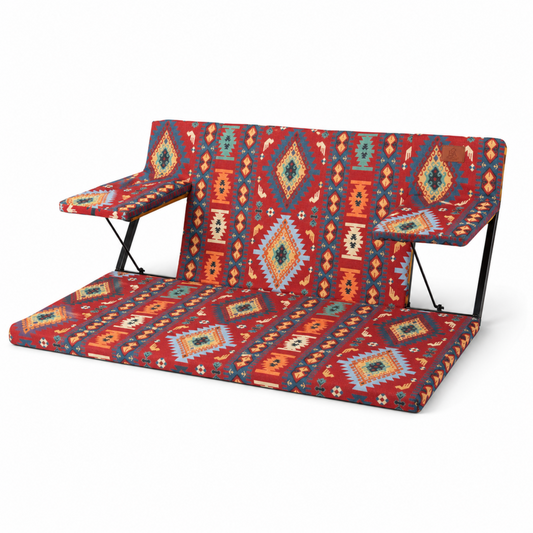 2-Person Foldable Arabian Majlis Floor Seat with Dual Side Armrests, Red, Includes Carry Case
